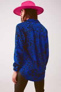 Q2 Women's Blouse Animal Shirt in Blue