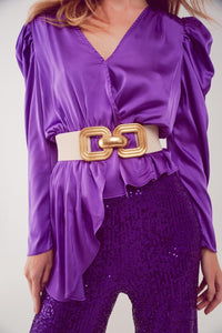 Q2 Women's Blouse Asymmetric Puff Sleeve Blouse in Purple