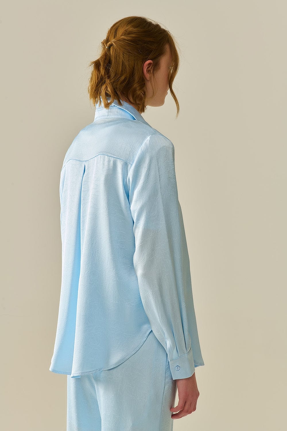 Q2 Women's Blouse Baby Blue Buttoned Shirt In Satin