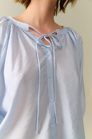 Q2 Women's Blouse Baby Blue Chiffon Top With Puffed Sleeves