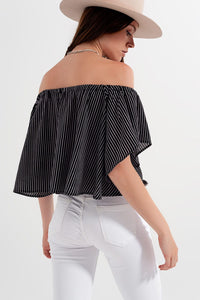 Q2 Women's Blouse Bardot Top in Stripe