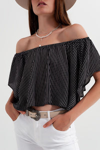 Q2 Women's Blouse Bardot Top in Stripe