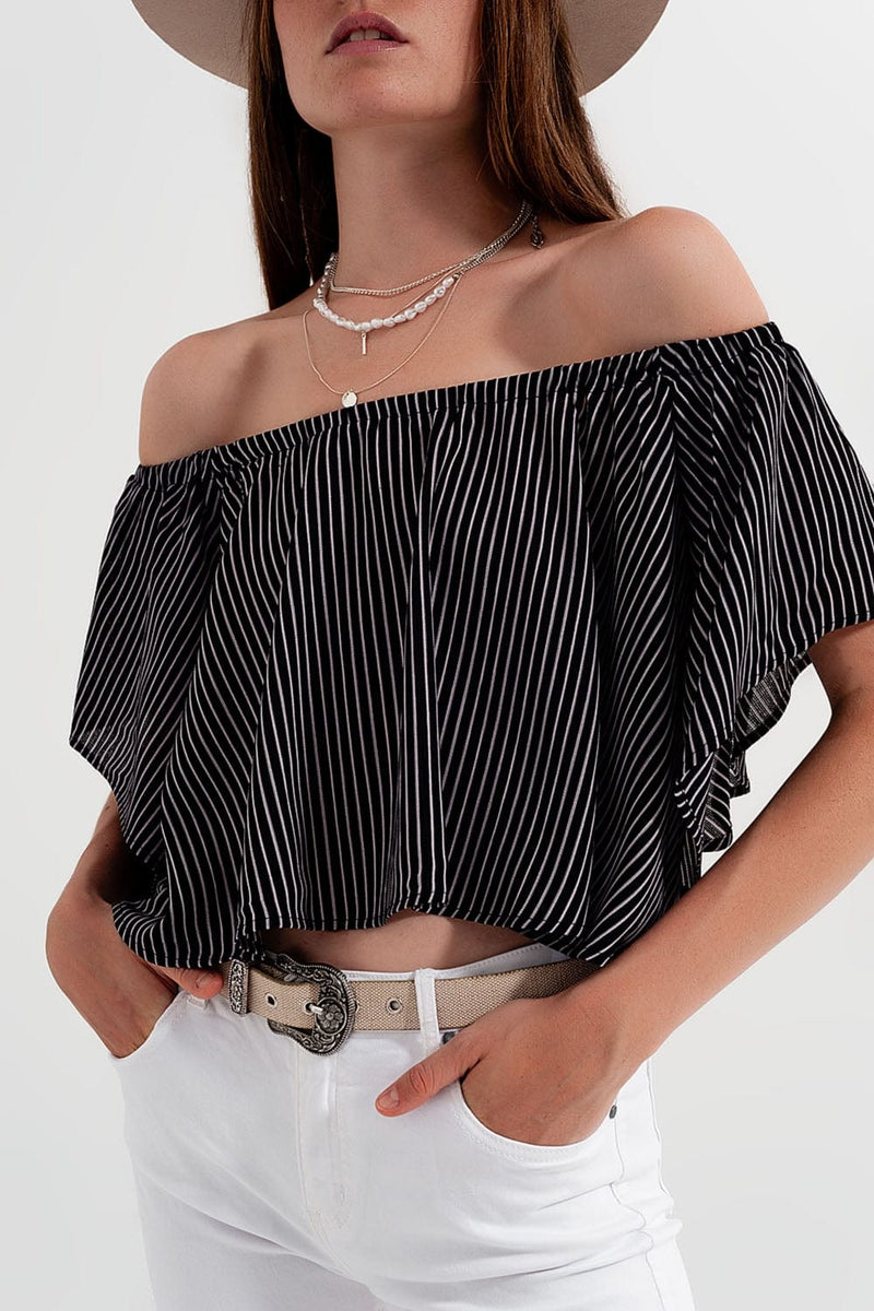 Q2 Women's Blouse Bardot Top in Stripe