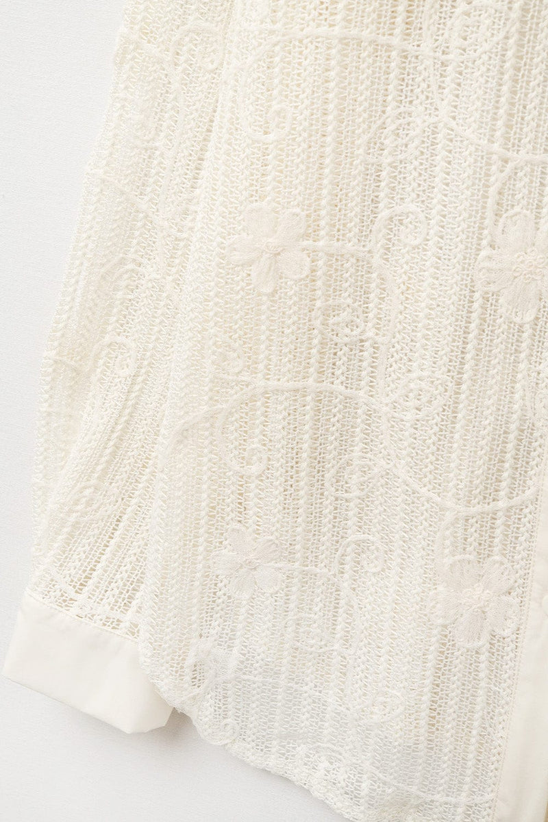 Q2 Women's Blouse Beige Crochet Shirt With Embroidered Details