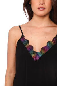 Q2 Women's Blouse Black cami top with multi color cage detail