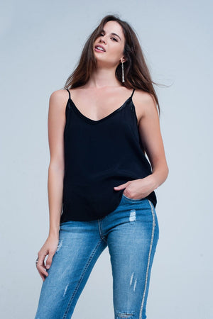 Q2 Women's Blouse Black Cami Top with Shiny Pattern