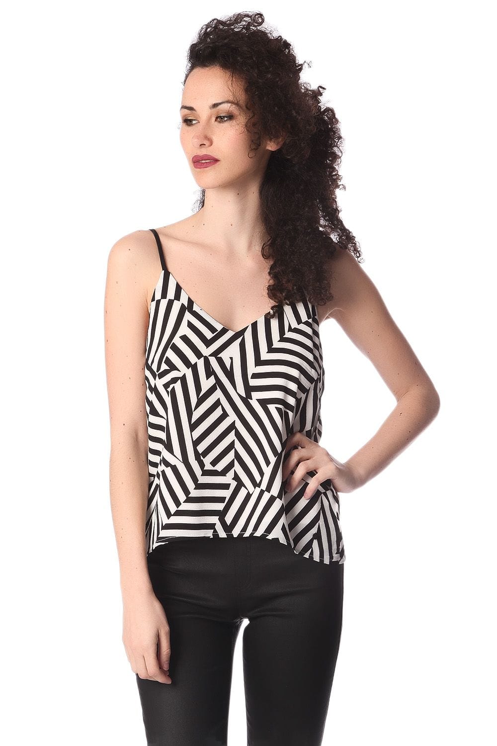 Q2 Women's Blouse Black geo print cami top