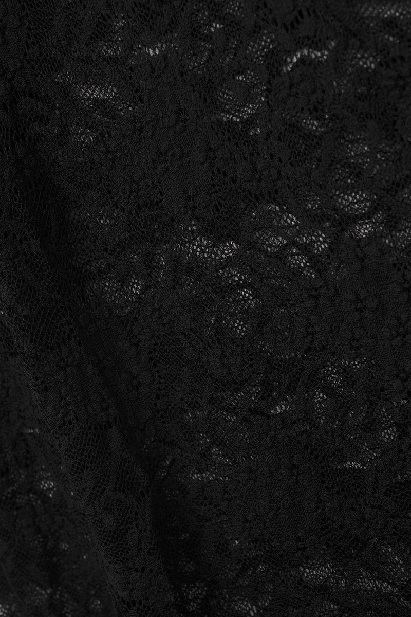Q2 Women's Blouse Black Lace Top With Long Flared Sleeves And Ruffles