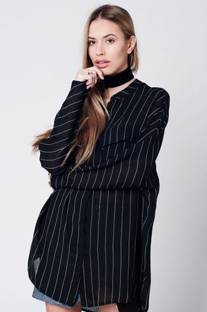 Q2 Women's Blouse Black stripe long shirt