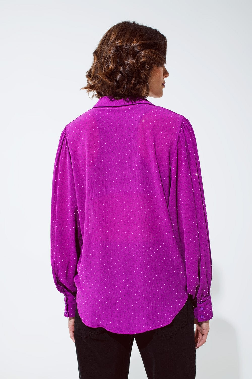 Q2 Women's Blouse Blouse In Magenta With Strass Detail