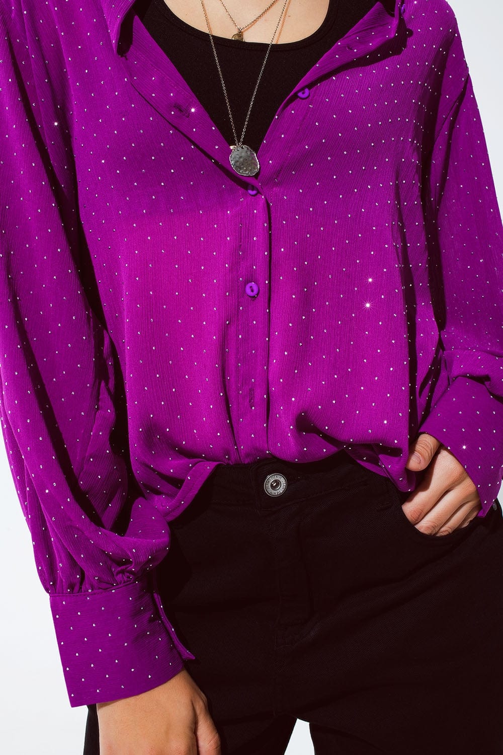 Q2 Women's Blouse Blouse In Magenta With Strass Detail