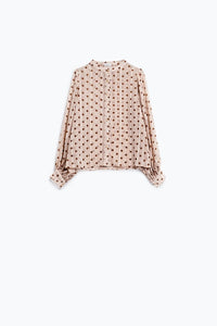 Q2 Women's Blouse Blouse With Balloon Sleeves And Polka Dots In Beige