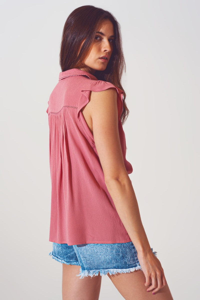 Q2 Women's Blouse Blouse with Frill Short Sleeve in Pink