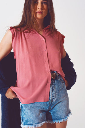 Q2 Women's Blouse Blouse with Frill Short Sleeve in Pink