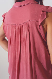 Q2 Women's Blouse Blouse with Frill Short Sleeve in Pink