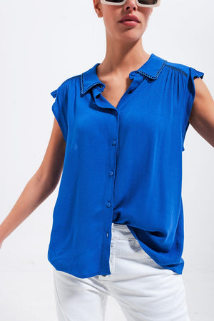 Q2 Women's Blouse Blouse with Frill Sleeve in Blue