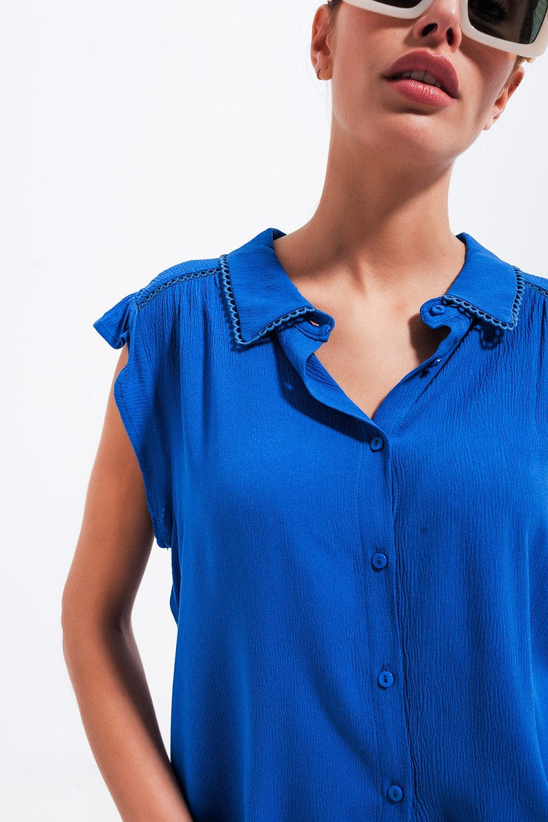 Q2 Women's Blouse Blouse with Frill Sleeve in Blue