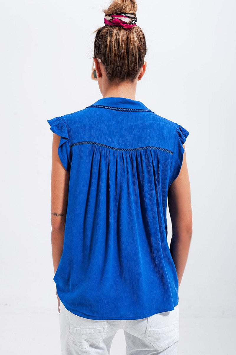 Q2 Women's Blouse Blouse with Frill Sleeve in Blue