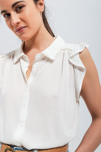 Q2 Women's Blouse Blouse with Frill Sleeve in White