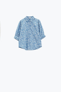 Q2 Women's Blouse Blue Blouse With Floral Design And Short Sleeves