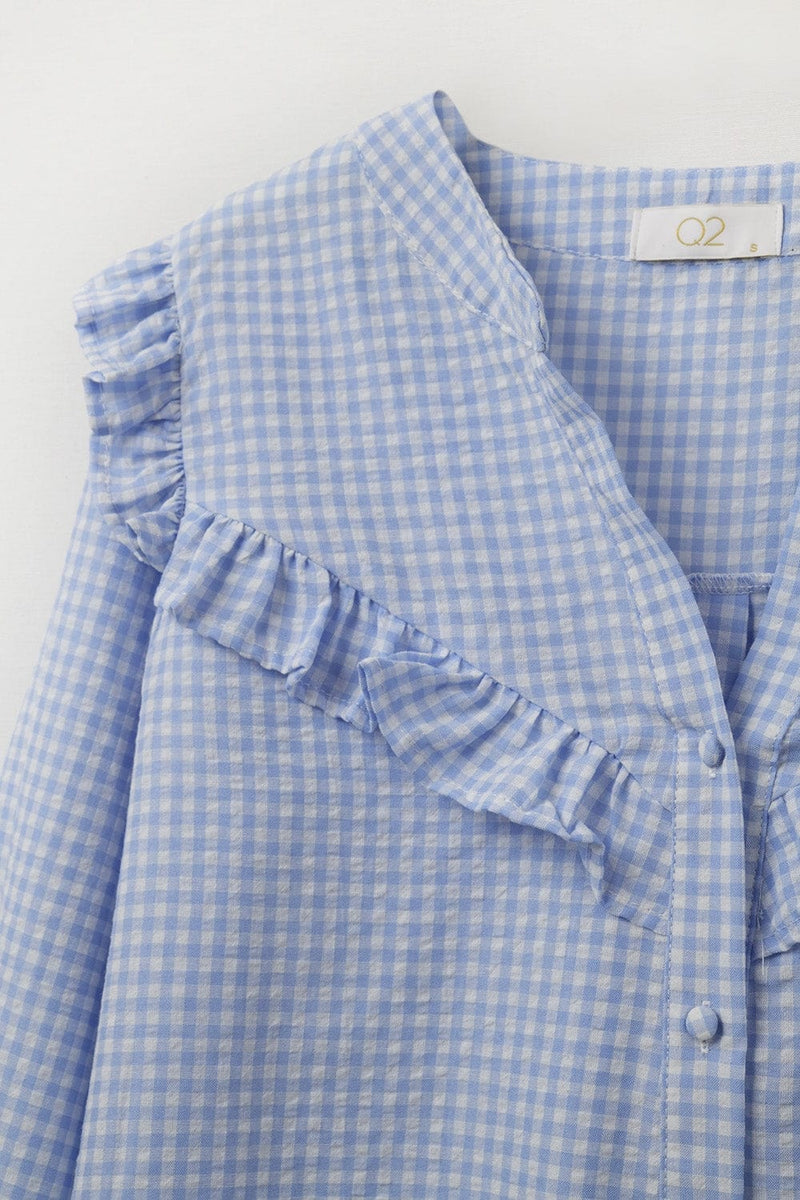 Q2 Women's Blouse Blue Blouse With Ruffles