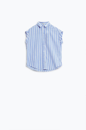 Q2 Women's Blouse Blue Blouse With Vertical Stripes And Short Sleeves