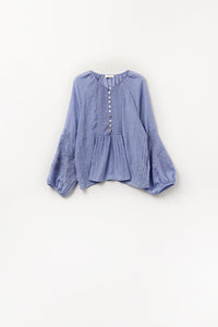 Q2 Women's Blouse Blue Chiffon Blouse With Embroidery On The Sleeves