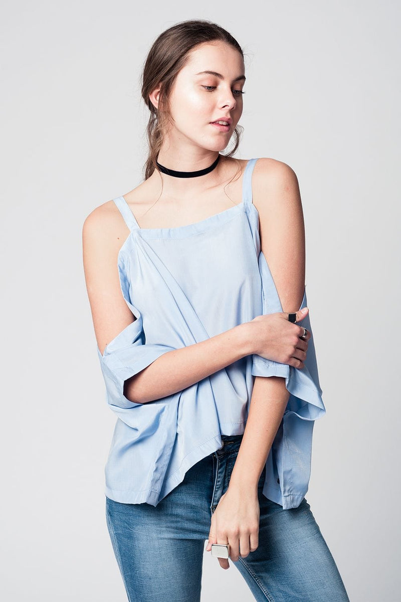 Q2 Women's Blouse Blue cold shoulders top