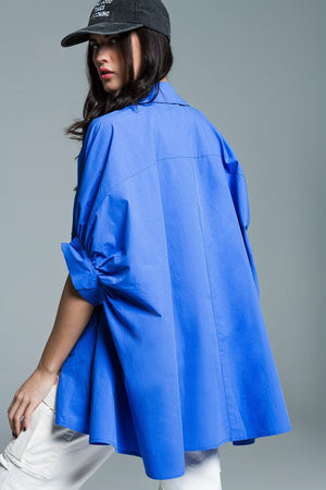 Q2 Women's Blouse Blue  Oversized Blouse With Short Sleeves