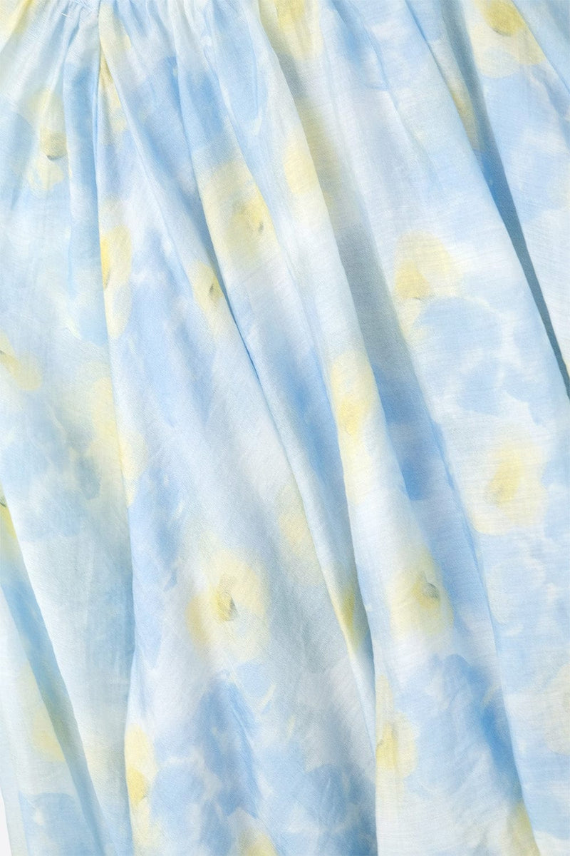 Q2 Women's Blouse Blue Printed Chiffon Blouse With Balloon Sleeves