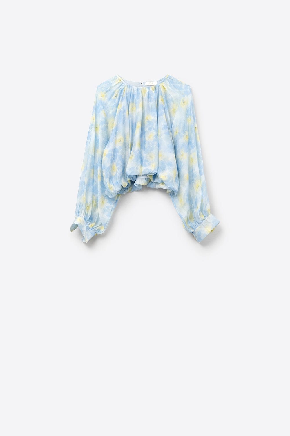 Q2 Women's Blouse Blue Printed Chiffon Blouse With Balloon Sleeves