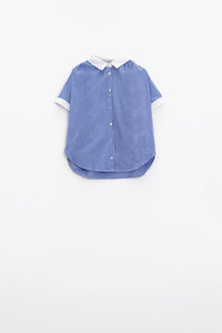 Q2 Women's Blouse Blue Shirt With Short Sleeves And Vertical Stripes