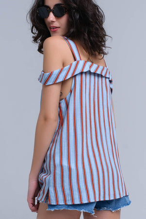 Q2 Women's Blouse Blue top with orange stripes