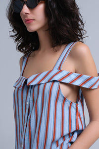 Q2 Women's Blouse Blue top with orange stripes