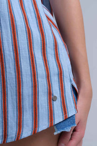 Q2 Women's Blouse Blue top with orange stripes