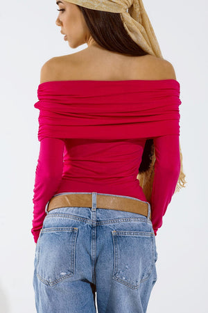 Q2 Women's Blouse Bodycon Off Shoulder Top In Fuchsia