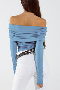 Q2 Women's Blouse Bodycon Off Shoulder Top In Light Blue