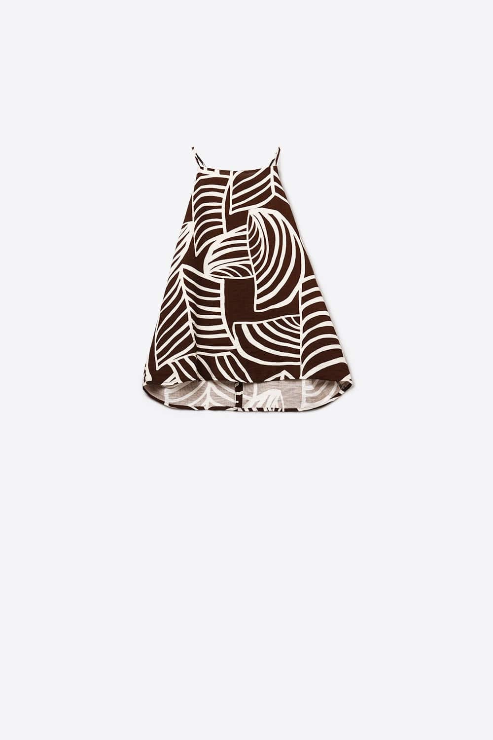 Q2 Women's Blouse Brown Sleeveless Halter Top With White Leaf Print