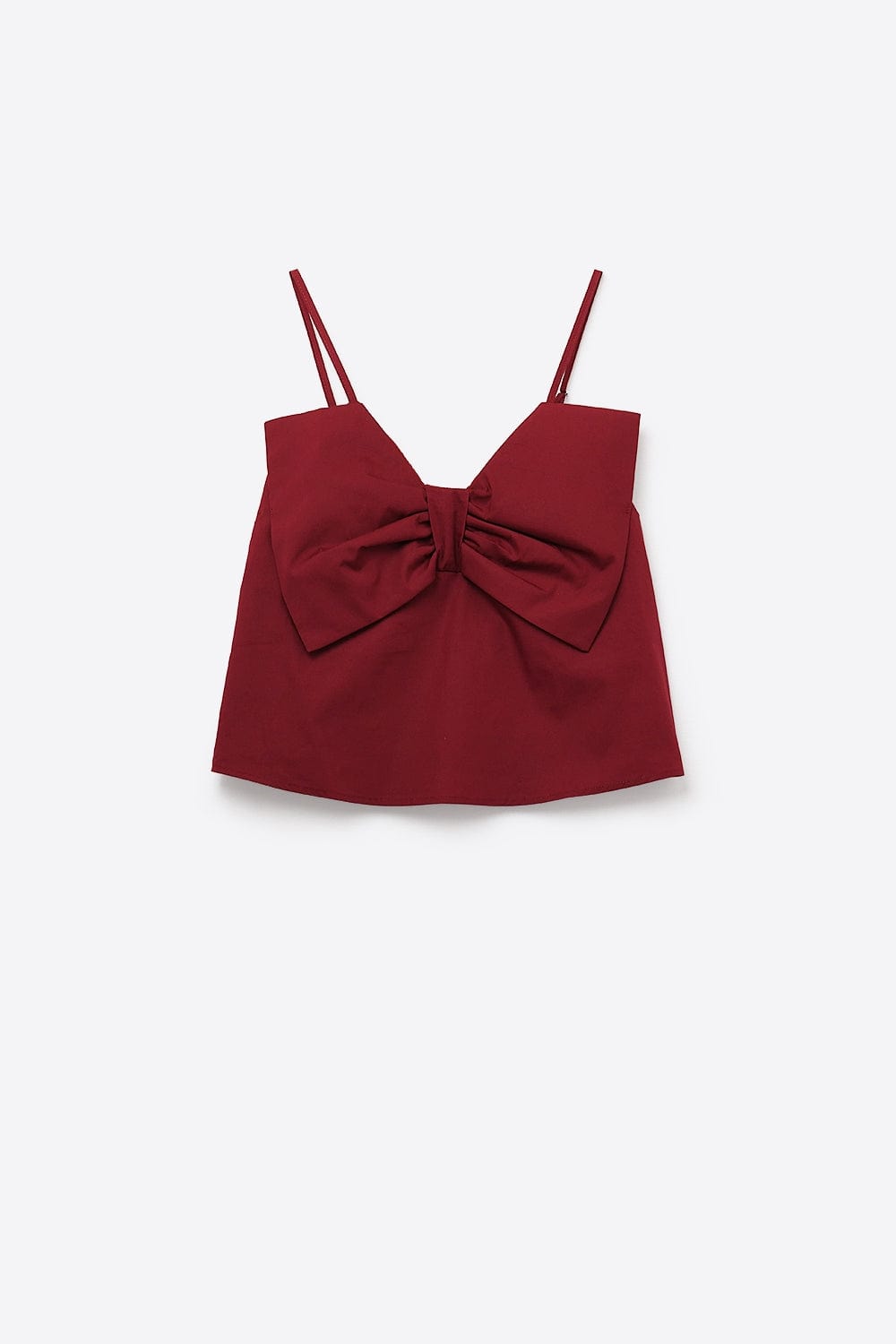 Q2 Women's Blouse Burgundy Poplin Crop Top With Bow Detail
