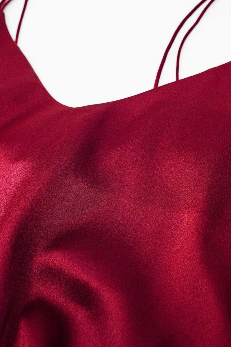 Q2 Women's Blouse Burgundy Satin Spaghetti Strap Top