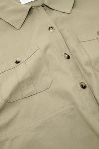 Q2 Women's Blouse Button Up Khaki Shirt With Chest Pockets