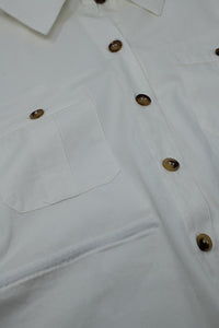 Q2 Women's Blouse Button Up White Shirt With Chest Pockets