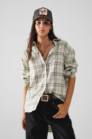 Q2 Women's Blouse Checked Shirt With Back Opening In Beige