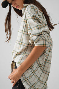 Q2 Women's Blouse Checked Shirt With Back Opening In Beige