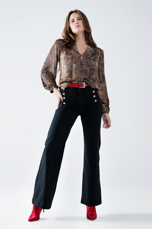 Q2 Women's Blouse Chiffon Blouse In Brown Leopard Print