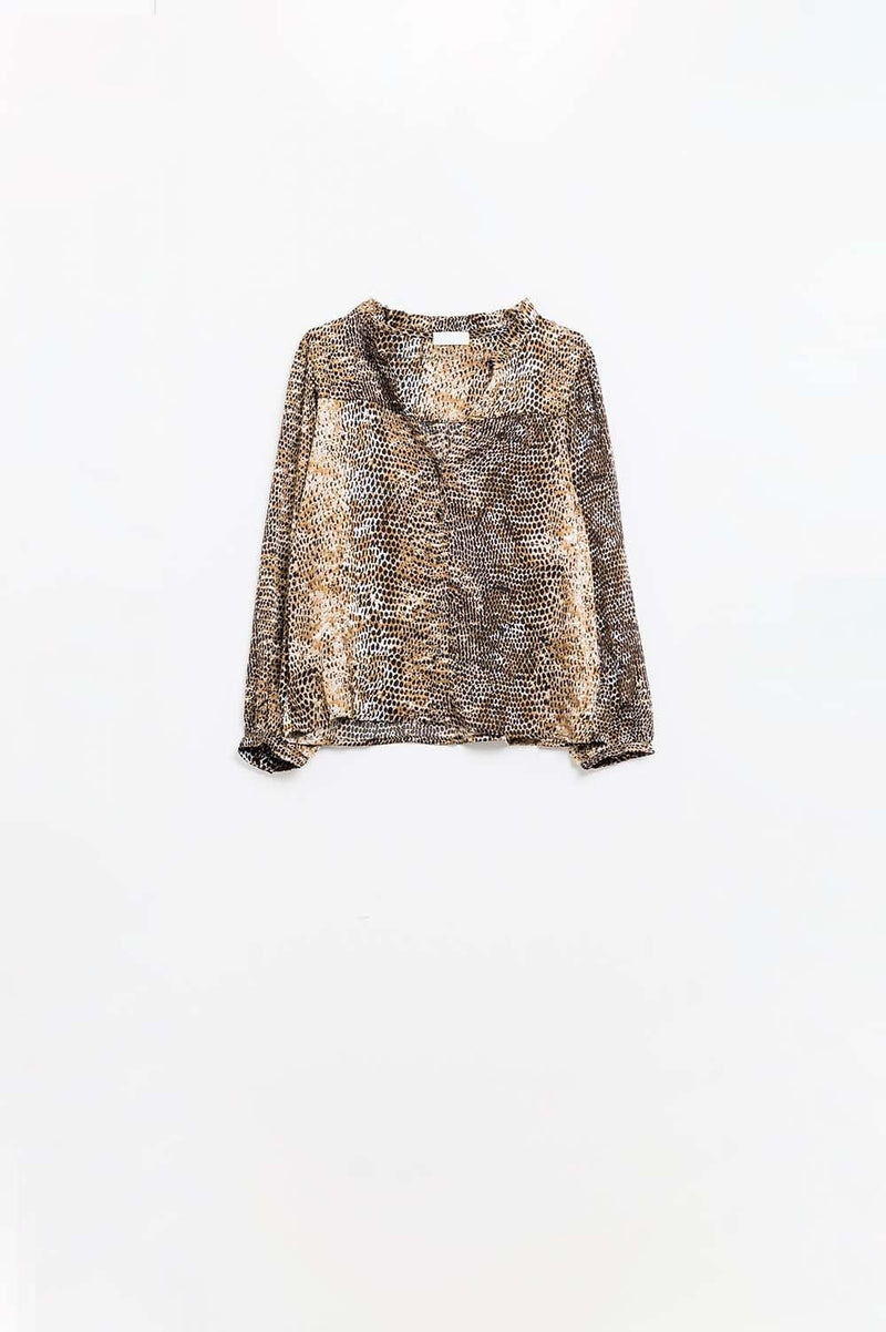 Q2 Women's Blouse Chiffon Blouse In Brown Leopard Print