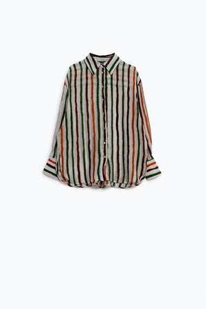 Q2 Women's Blouse Chiffon Long Sleeve Shirt With Multicolor Stripes Green And Brown