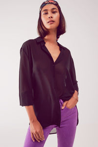 Q2 Women's Blouse Chiffon Shirt in Black