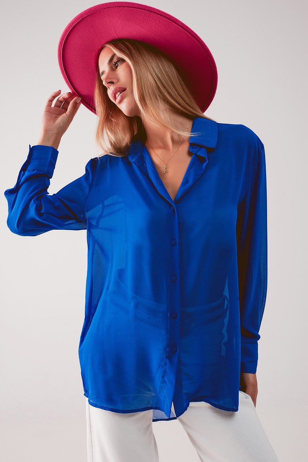 Q2 Women's Blouse Chiffon Shirt in Blue