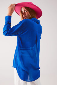 Q2 Women's Blouse Chiffon Shirt in Blue